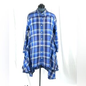 Tulip Lauryn, blue plaid, pockets, high-low hem S 897